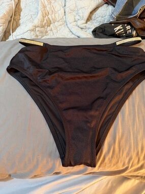 VS high waisted black Bikini Bottom with sequin Accent Straps M NWT